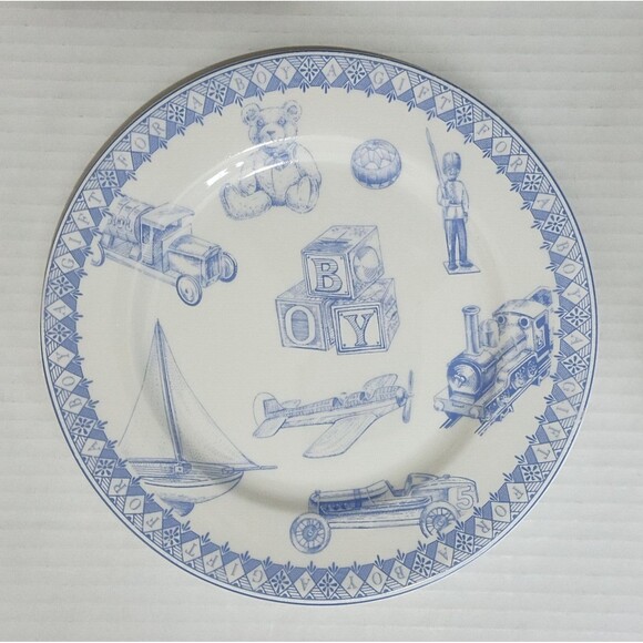 Queen's Porcelain Plate and Bowl Set for Boys White Blue Boys' Toys Pattern - Picture 2 of 5